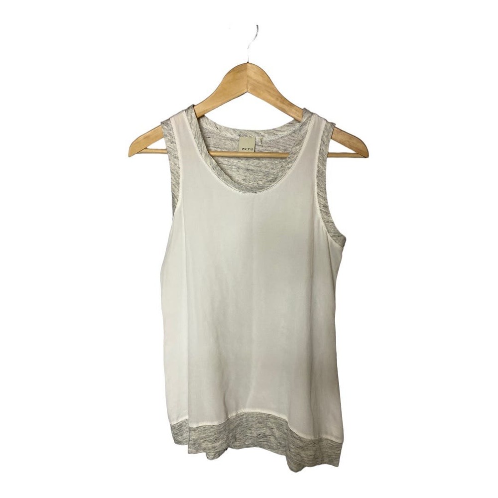 Ecru Tank Top SMALL Heather Gray White Scoop Neck Casual Modern Minimalist Chic